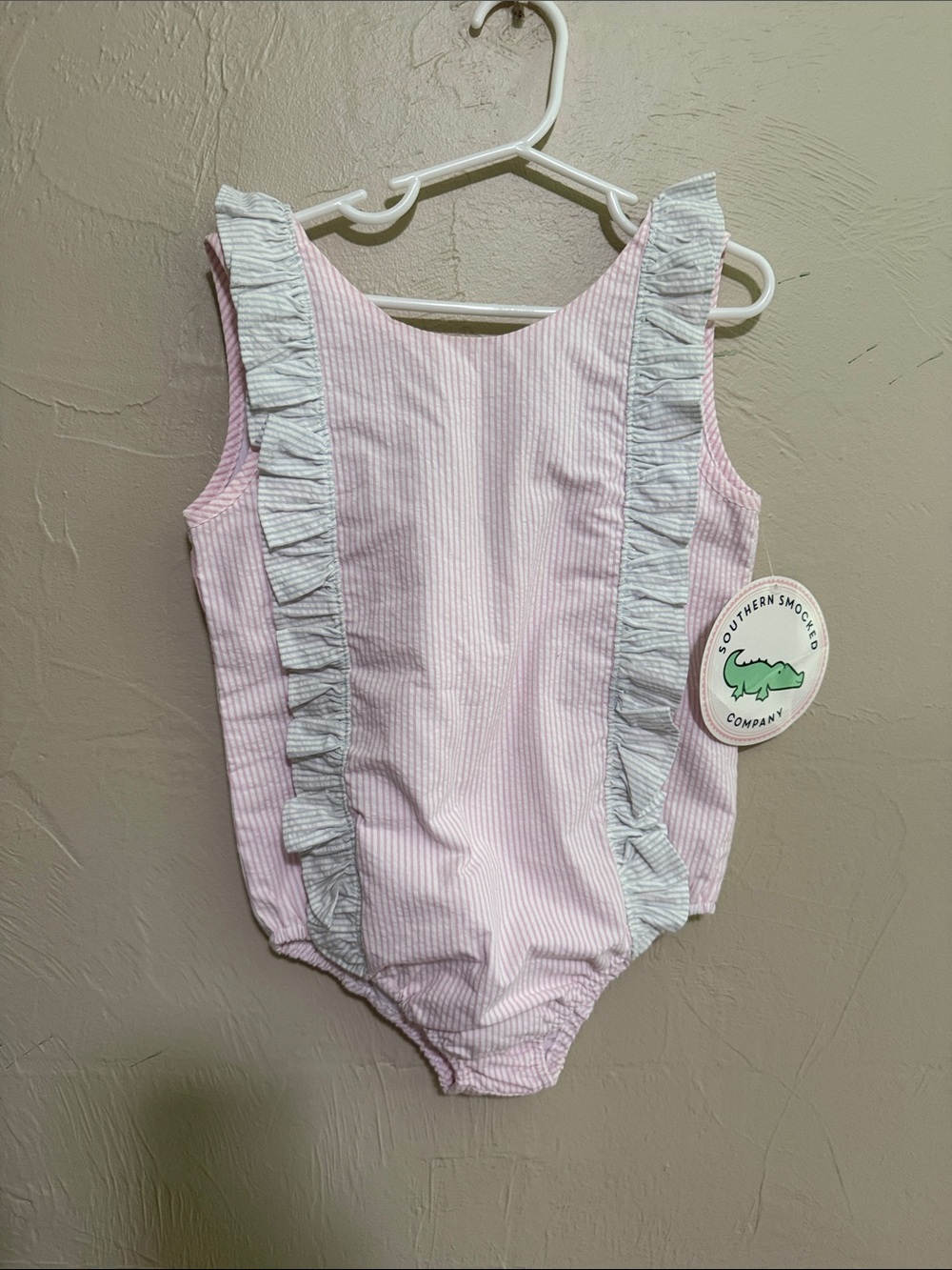 NWT Southern Smocked Co. Girls' Pink Ruffle One-Piece Swimsuit size 7
